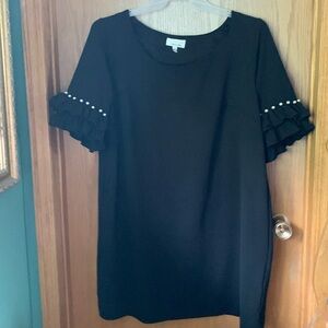 3/4 length sleeve dress with pearl embellishments on the sleeve